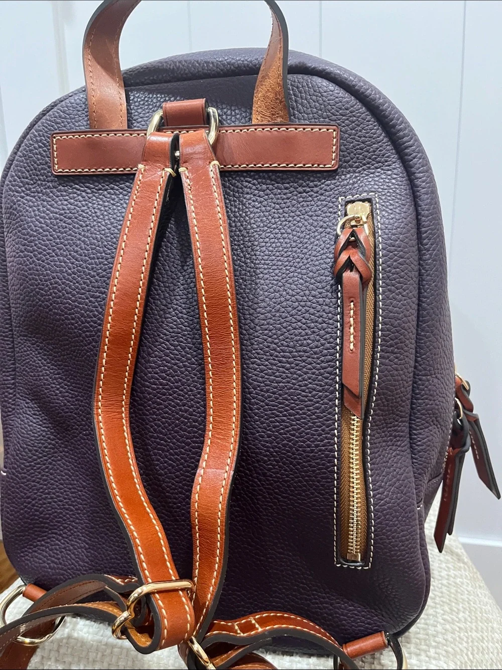Dooney & Bourke  Ronnie Plum Pebbled Leather Backpack with Gold Hardware